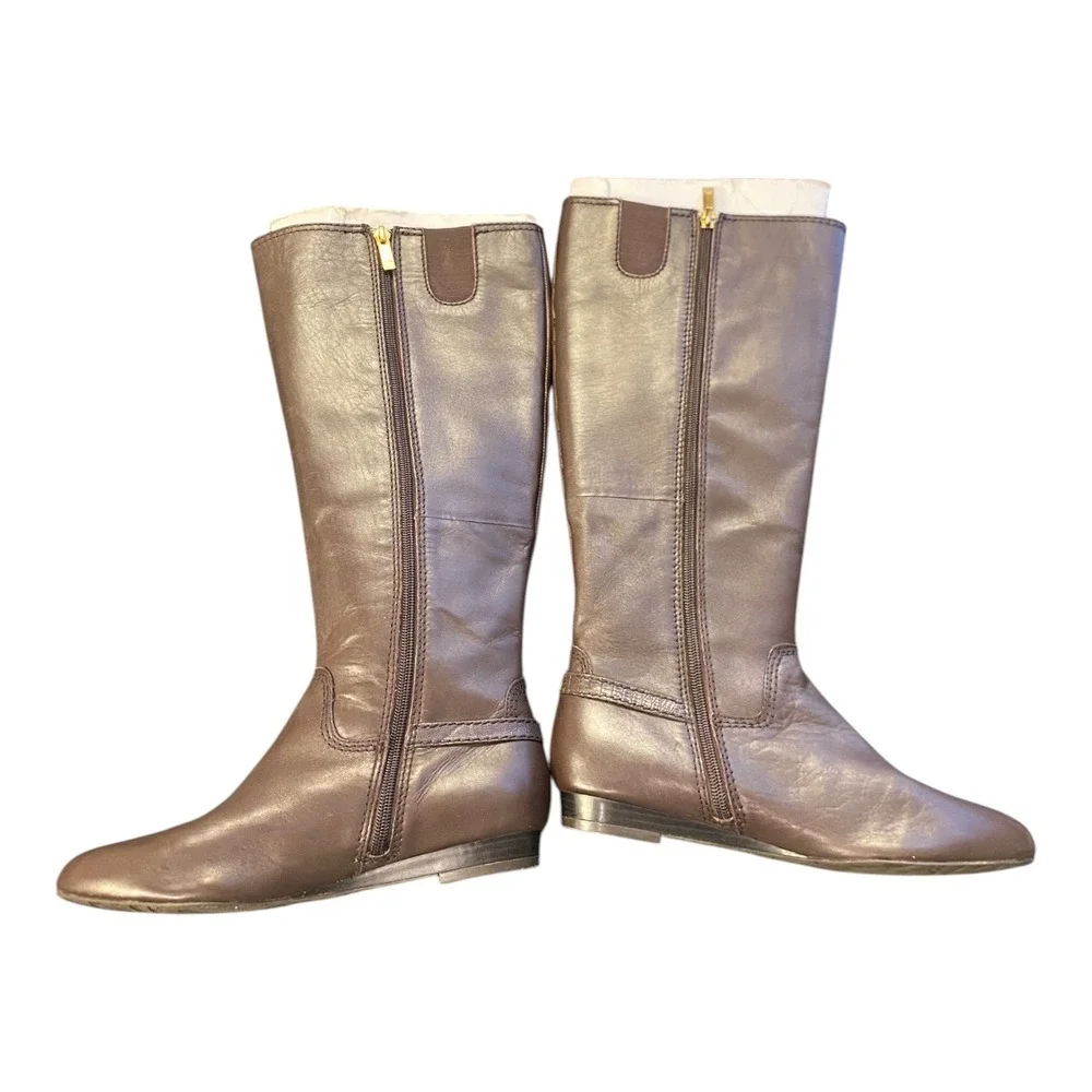 Anne Klein Riding Boots Brown Leather Flat‎ Knee High Size 7.5 M